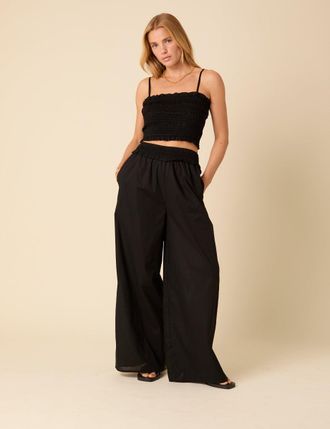 Nobody's Child Black Ruffle Wide Leg Trousers