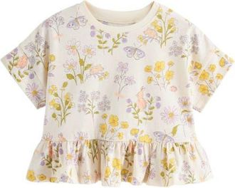 Next Kids Ditsy Frill Floral Cotton T-Shirt in Neutral at Nordstrom, Size 1.5-2Y