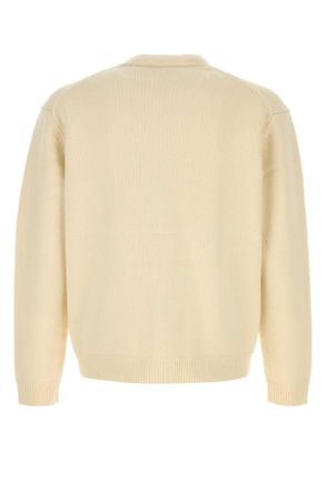 Maison Kitsun&eacute; Mens Cream Wool Cardigan Ecrutanbeige Exterior: Maglieria