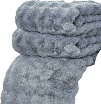 OEM Mantas De Felpa De Lujo: Manta De Sof&aacute; De Piel Sint&eacute;tica Acogedora, Suave Y Mullida Manta Minky Ideal Para Noches Fr&iacute;as (azul &Aacute;rtico Y Gris)