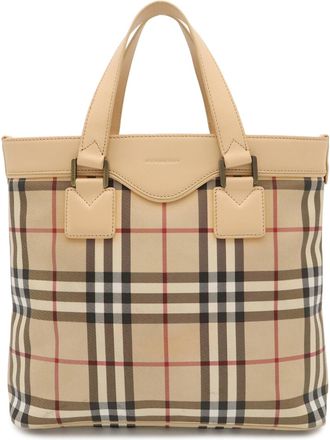 Burberry Beige Black Bordeaux Peach Coated Canvas Pvc Leather Handbag Tote Bag (Pre-Owned)