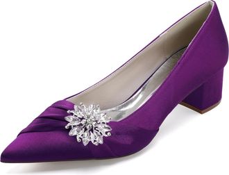 Generic Wedding Bridal Shoes Womens Chunky Heels Ankle Strap Low Heel Bridal Pointed Toe Pumps Prom Party Dress Shoes 4.5Cm,Dark Purple,10 UK