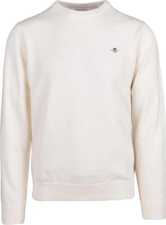 GANT Pullover met ronde hals - Heren - Ronde hals truien - Beige - L - Wol - Truien & Vesten