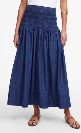 Madewell Smocked Denim Midi Skirt in Rinse Wash at Nordstrom, Size Large