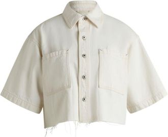 HUGO BOSS Cropped ecru-denim blouse with raw hem