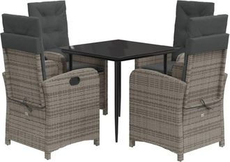 vidaXL Set Comedor De Jard&iacute;n 5 Piezas Con Cojines Rat&aacute;n Sint&eacute;tico Gris Vidaxl