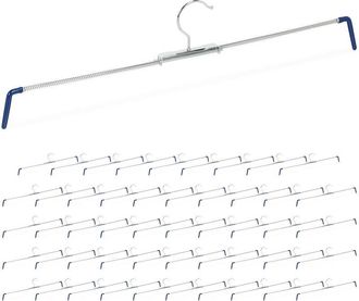 Relaxdays Pack De 50 Perchas Pantalones Extensibles, Faldas, Antideslizantes, 30-50 Cm Ancho, Metal-pvc, Plateado-azul