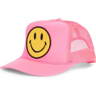 Aviator Nation Smiley Patch Trucker Hat in Neon Pink at Nordstrom