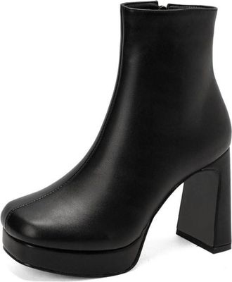 Generic Womens Platform Ankle Boots Ultra High Chunky Heels Square Toe Fashion Minimalist Winter Party Casual Dress Shoes (Black,7.5)