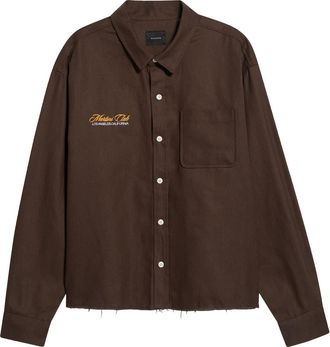 PacSun Embroidered Cotton Canvas Button-Up Shirt in Brown at Nordstrom, Size X-Large