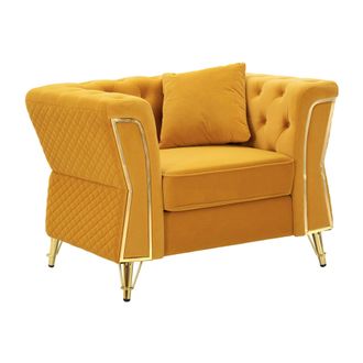 Dmora Dmora - Sill&oacute;n Gabbiano, Asiento Acolchado, Sof&aacute; De Sal&oacute;n Individual, Silla Con Reposabrazos, 104x83 H76 Cm, Ocre Y Oro