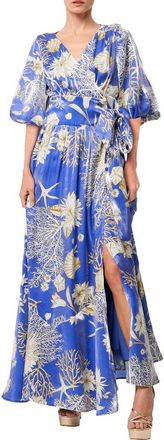Ciebon Ariella Floral Print Side Tie Maxi Dress in Blue Multi at Nordstrom Rack, Size X-Small