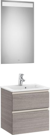 Roca Roca - Pack Mueble De 2 Cajones 500 Mm + Lavabo + Espejo Led The Gap Color: Roble City Texturizado