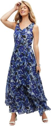Jessica London Georgette Flyaway Maxi Dress in Azure Floral Watercolor at Nordstrom, Size 32