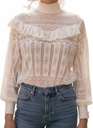 Minnie Rose Ruffle Detail Lace Top In Brown Sugar
