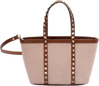 Valentino Garavani Bruine leren schoudertas met studs - Dames - Shoppers - Bruin - ONE Size - Leer - Tassen