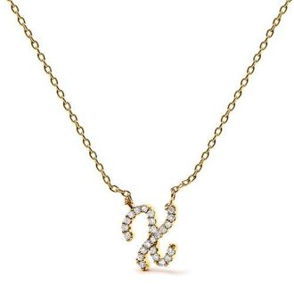 House of Brilliance 10K Gold Diamond Accent A-Z Initial Script Style Pendant Necklace in Yellow | X at Nordstrom
