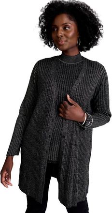Jessica London Ribbed Midi Cardigan in Black Metallic at Nordstrom, Size Medium