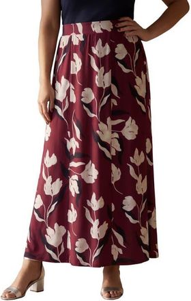 Jessica London Stretch Knit Maxi Skirt in Claret Painted Petals at Nordstrom, Size 12