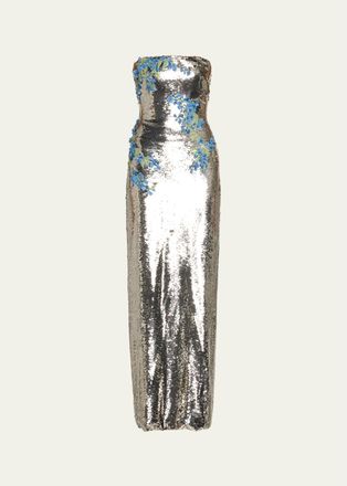 Monique Lhuillier Textured Strapless Column Gown
