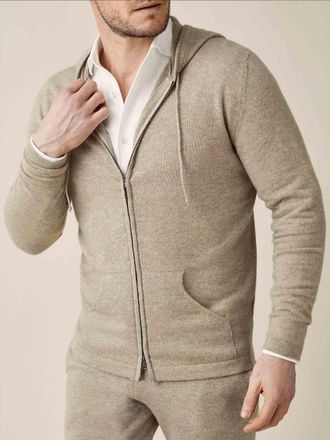 Luca Faloni Camel Beige Cashmere (2-Ply) Zip Hoodie