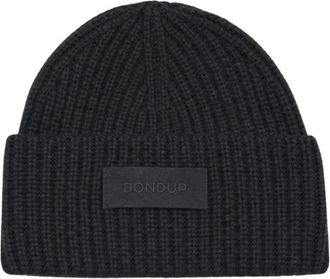 Dondup Logo-patch Ribbel Gebreide Muts - Heren - Hoeden - Zwart - ONE Size - Wol - Accessoires