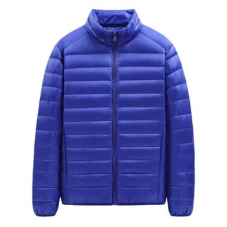 Generic Mens Down Jackets Lightweight Long Sleeve Winter Down Jecket Solid Warm Puffer Coat Easy Care Windproof Jacket for Camping, Travelling & Walking Blue