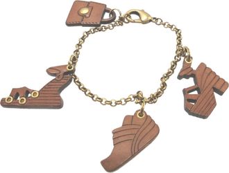 Ferragamo gold Leather Metal Charm Bracelet (Pre-Owned)