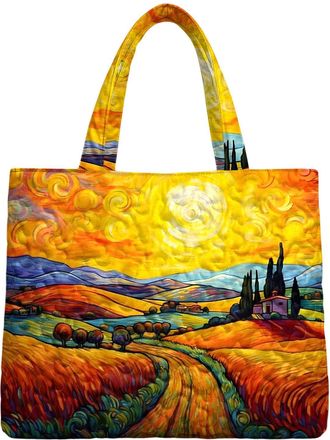 Generic Quilted Tote Bag for Women | Oil Painting,Vintage Expandable Work Reusable Bookish Shoulder Tote Oil painting landscape