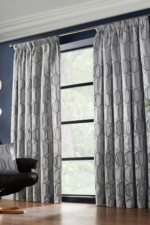 Alan Symonds Omega Lined Taped Pencil Pleat Curtains in Silver | Size: 229 cm width x 274 cm drop