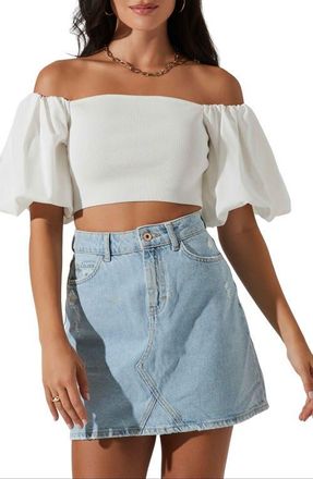 ASTR the Label Carmina Off the Shoulder Rib Crop Top in White at Nordstrom, Size Small