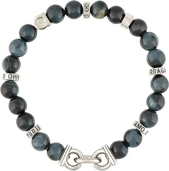 Ferragamo Navy & Silver Semi-Precious Stone Armband - Heren - Armbanden - Zwart - ONE Size - Accessoires