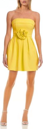 Badgley Mischka Strapless Fit And Flare Mini Dress In Sunny Yellow