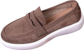 Generic Ladies Loafers Wide Fit Walking Shoes Round Toe Stylish Classic Versatile Breathable Comfortable Slip On Casual Shoes Work Shopping Brown