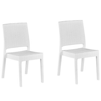 Beliani Conjunto De 2 Sillas De Comedor De Jard&iacute;n Material Sint&eacute;tico Blanco Apilables Minimalista Exterior Fossano