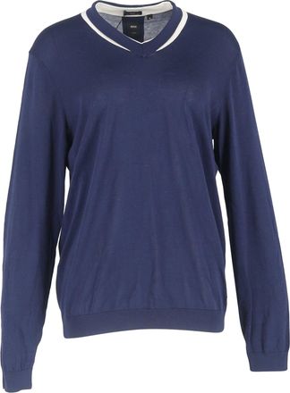 BOSS Boss V-Neck Sweater in Navy Blue Cotton