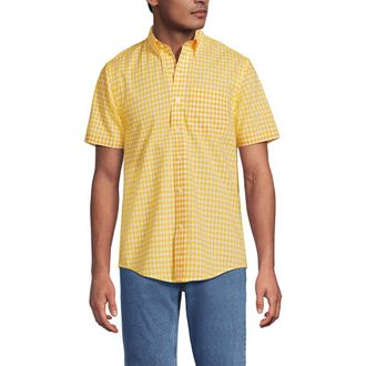 Lands End Short Sleeve Essential Lightweight Poplin in Goldenrod Gingham at Nordstrom, Size Xx-Large