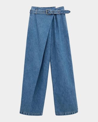 Loewe Draped Washed-Cotton Belted Jeans