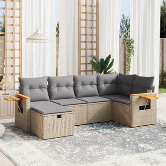vidaXL Juego De Sof&aacute;s Jard&iacute;n Con Cojines Beige Mezcla 6 Pzas Rat&aacute;n Pe Vidaxl