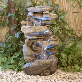 PRIMROSE Rock Cascade Water Feature Fountain 3 Tier Waterfall Natural Stone