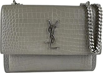 Saint Laurent Pre-owned Vintage Embossed Leather Shoulder Bag - Dames - Vintage Schoudertas - Grijs - ONE Size - Leer - Vintage