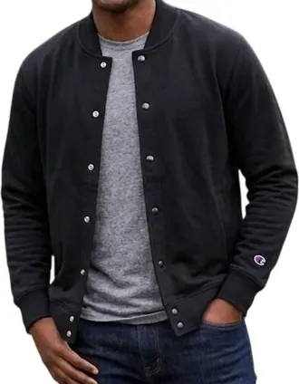 Champion Snap Up Athletic Wear Varsity Bomber Jacket In Black