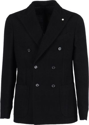 L.B.M. 1911 Black Double Breasted Checkered Jacket