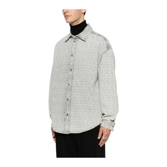 Emporio Armani Allover Logo Denim Shirt - Heren - Overhemden - Blauw - Maat: L Denim