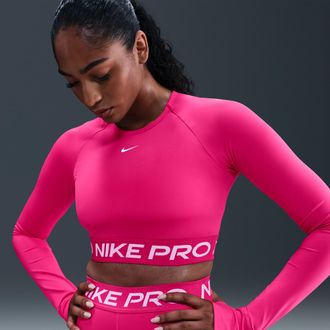Nike Womens Nike Pro Dri-FIT Cropped Long-Sleeve Top in Pink | FV5484-666
