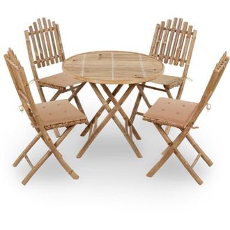 vidaXL Set De Comedor Exterior Plegable 5 Piezas Con Cojines Bamb&uacute; Vidaxl