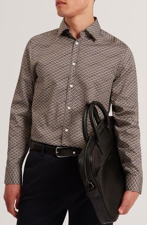 Ted Baker Agnar Print Cotton Button-Up Shirt in Multi Color at Nordstrom, Size 2