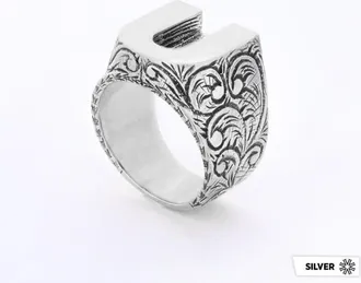 Gucci Mens Letters Sterling Silver Fashion Ring, Letter U, Size 6.75