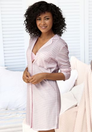 Vivance Nachthemd VIVANCE DREAMS, Damen, Gr. 32/34, N-Gr, rosa (rosa, wei&szlig;), Single Jersey, Obermaterial: 100% Baumwolle, kariert, Basic, figurumspielend kurz