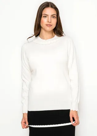 YAL New York Elegant White Crewneck Sweater with Detail